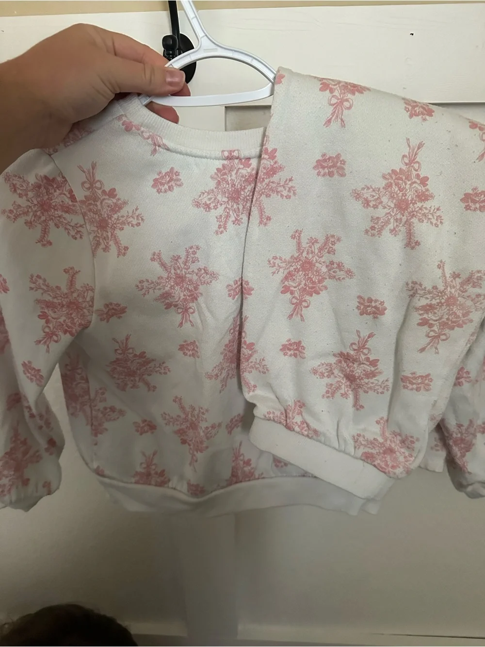 Girls Cream Sweat set with Pink Floral Print